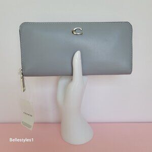 COACH Slim Accordion Smooth Leather Zip-Around Wallet – Grey Blue color ⭐